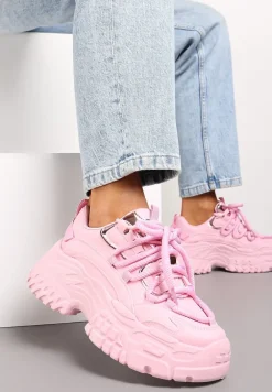 Różowe Sneakersy z Grubymi Sznurówkami na Niskiej Platformie Lasandre