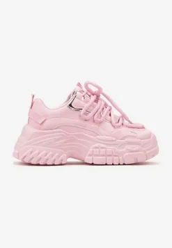 Różowe Sneakersy z Grubymi Sznurówkami na Niskiej Platformie Lasandre