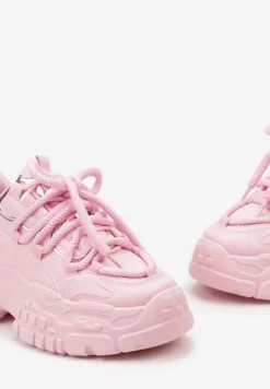 Różowe Sneakersy z Grubymi Sznurówkami na Niskiej Platformie Lasandre