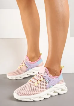 Różowe Sneakersy z Siateczki na Piankowej Podeszwie z Wycięciami Sanilova