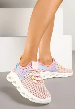 Różowe Sneakersy z Siateczki na Piankowej Podeszwie z Wycięciami Sanilova