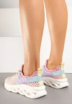 Różowe Sneakersy z Siateczki na Piankowej Podeszwie z Wycięciami Sanilova