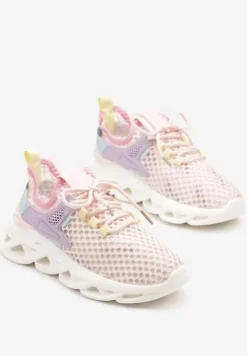 Różowe Sneakersy z Siateczki na Piankowej Podeszwie z Wycięciami Sanilova