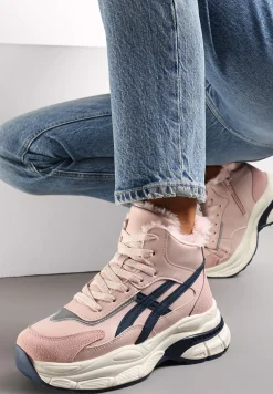 Różowe Sneakersy za Kostkę na Grubej Podeszwie Luntris