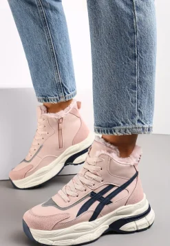Różowe Sneakersy za Kostkę na Grubej Podeszwie Luntris