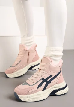 Różowe Sneakersy za Kostkę na Grubej Podeszwie Luntris