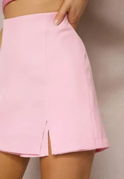Różowe Spódnico-Szorty High Waist Zapinane na Suwak Efinae