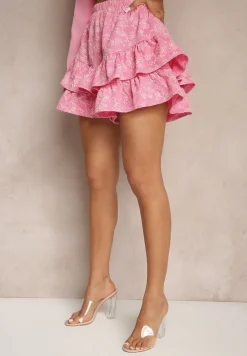 Różowe Spódnico-Szorty Ozdobione Falbankami Sopolisea