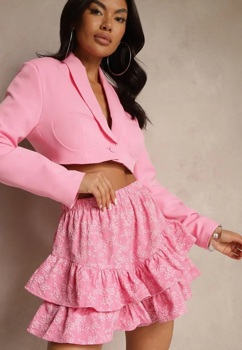 Różowe Spódnico-Szorty Ozdobione Falbankami Sopolisea