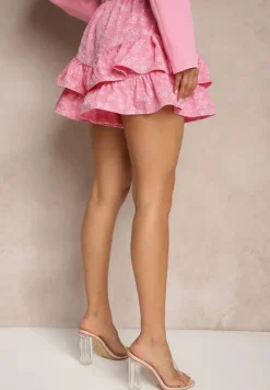 Różowe Spódnico-Szorty Ozdobione Falbankami Sopolisea
