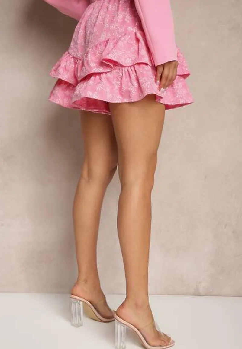 Różowe Spódnico-Szorty Ozdobione Falbankami Sopolisea