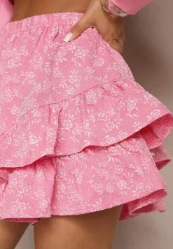 Różowe Spódnico-Szorty Ozdobione Falbankami Sopolisea