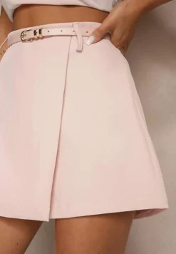 Różowe Spódnico-Szorty z Dodatkowym Paskiem i Gumką w Talii Folamira