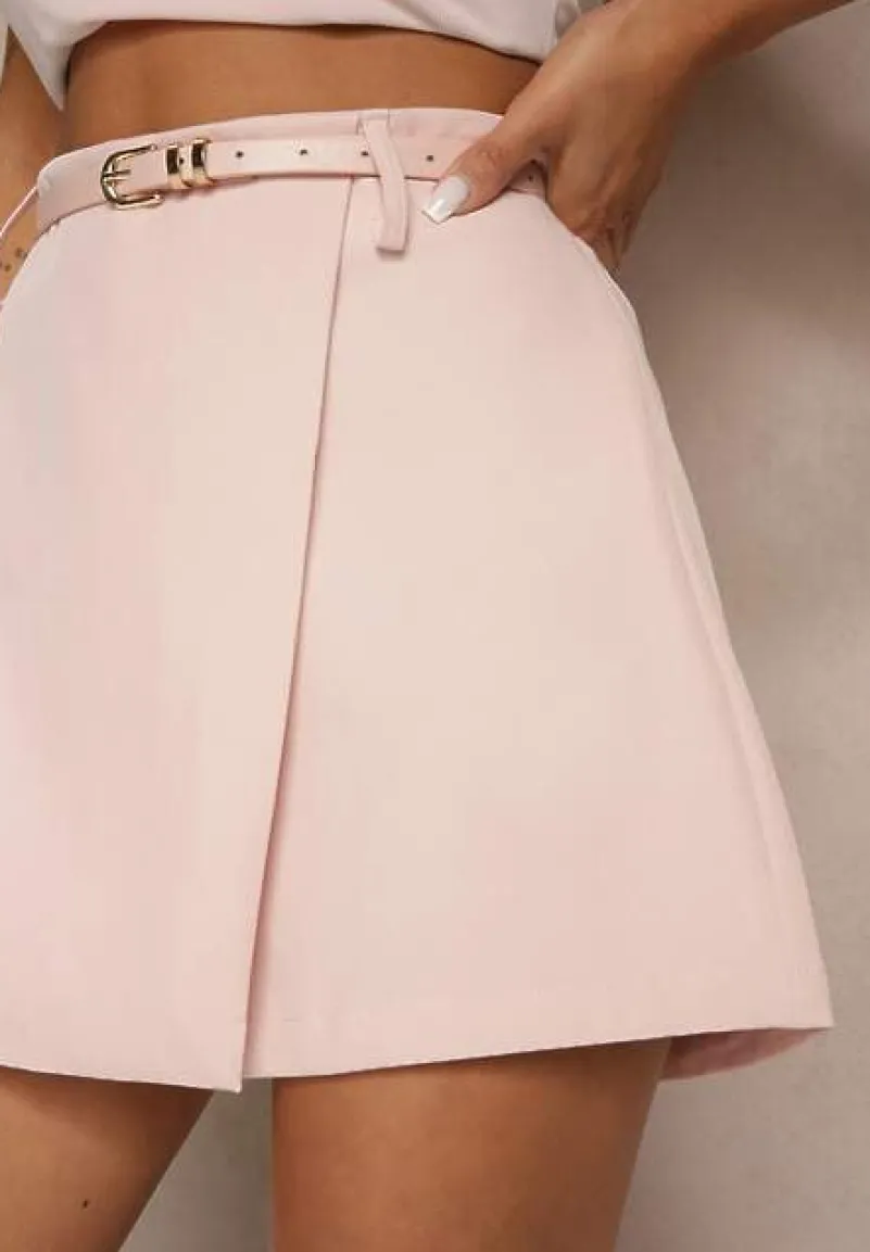 Różowe Spódnico-Szorty z Dodatkowym Paskiem i Gumką w Talii Folamira