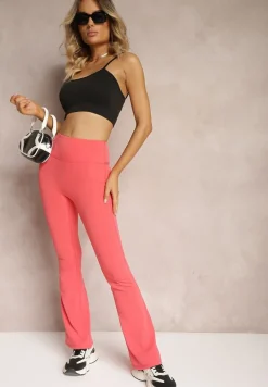 Różowe Spodnie Dzwony High Waist z Gumką w Talii Laramae