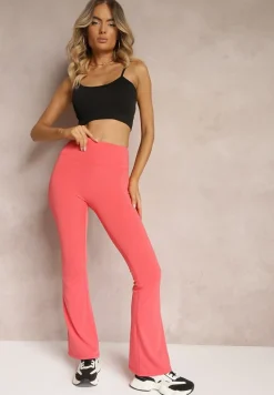Różowe Spodnie Dzwony High Waist z Gumką w Talii Laramae