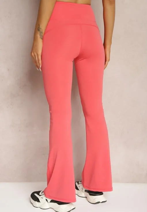 Różowe Spodnie Dzwony High Waist z Gumką w Talii Laramae
