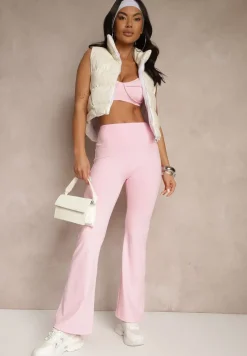 Różowe Spodnie Dzwony Legginsy High Waist Onellin