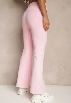 Różowe Spodnie Dzwony Legginsy High Waist Onellin