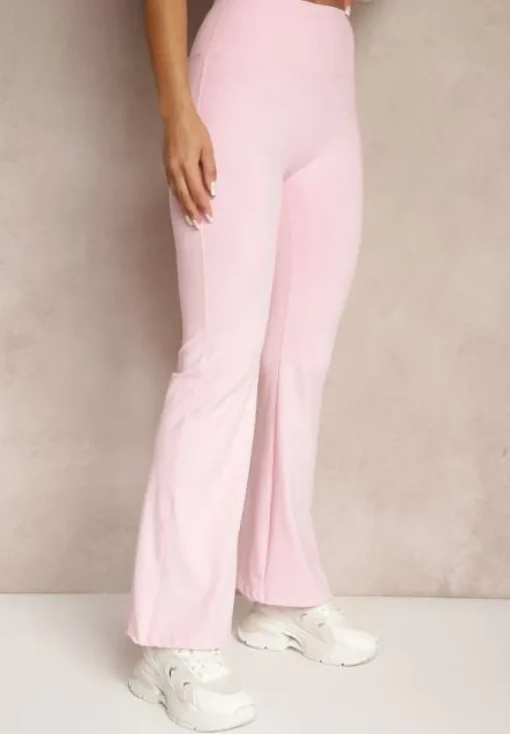 Różowe Spodnie Dzwony Legginsy High Waist Onellin