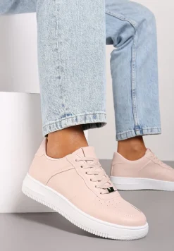Różowe Sznurowane Sneakersy Ozdobione Perforacją Ellemisa