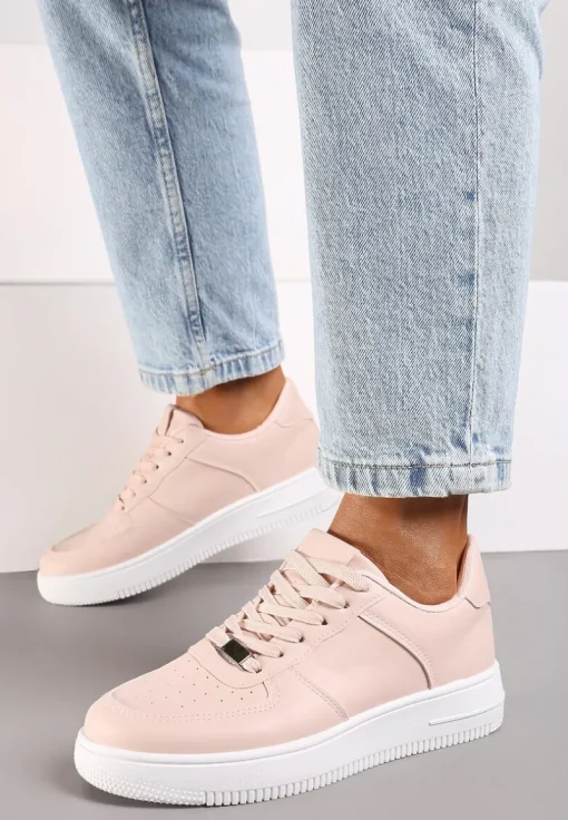 Różowe Sznurowane Sneakersy Ozdobione Perforacją Ellemisa