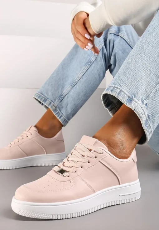 Różowe Sznurowane Sneakersy Ozdobione Perforacją Ellemisa