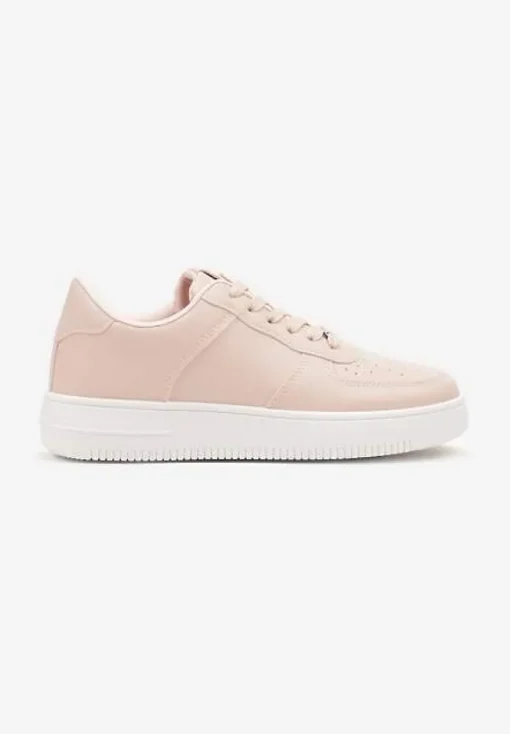 Różowe Sznurowane Sneakersy Ozdobione Perforacją Ellemisa