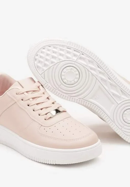 Różowe Sznurowane Sneakersy Ozdobione Perforacją Ellemisa