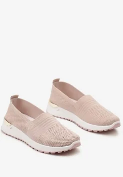 Różowe Tenisówki Elastyczne z Metaliczną Wstawką na Zapiętku Jestella