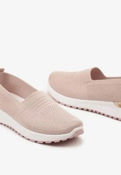 Różowe Tenisówki Elastyczne z Metaliczną Wstawką na Zapiętku Jestella