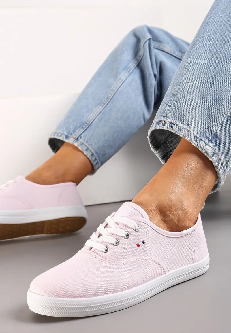 Różowe Tenisówki Przed Kostkę ze Sznurowaniem Faeradie