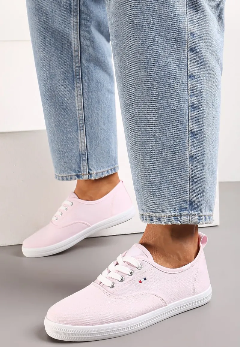 Różowe Tenisówki Przed Kostkę ze Sznurowaniem Faeradie
