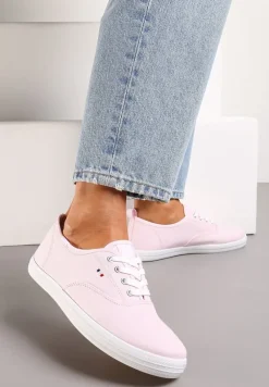 Różowe Tenisówki Przed Kostkę ze Sznurowaniem Faeradie