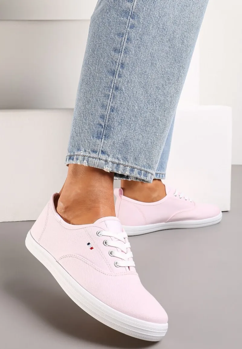 Różowe Tenisówki Przed Kostkę ze Sznurowaniem Faeradie