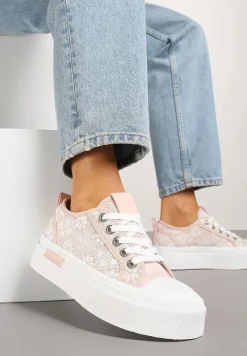 Różowe Trampki na Platformie Ozdobione Haftem Talauri