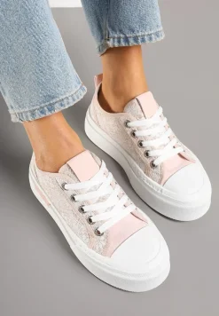 Różowe Trampki na Platformie Ozdobione Haftem Talauri