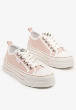 Różowe Trampki na Platformie z Biżuteryjną Aplikacją Flortewis