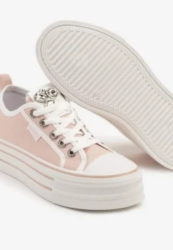 Różowe Trampki na Platformie z Biżuteryjną Aplikacją Flortewis