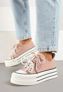 Różowe Trampki na Platformie z Podwójnymi Sznurówkami Tasmio