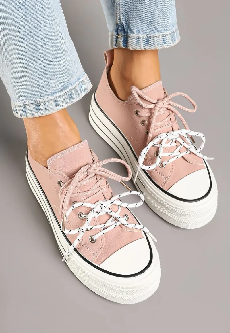 Różowe Trampki na Platformie z Podwójnymi Sznurówkami Tasmio