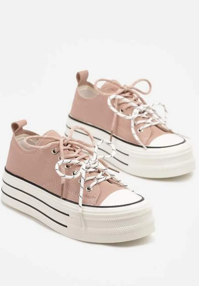 Różowe Trampki na Platformie z Podwójnymi Sznurówkami Tasmio