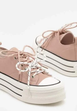 Różowe Trampki na Platformie z Podwójnymi Sznurówkami Tasmio
