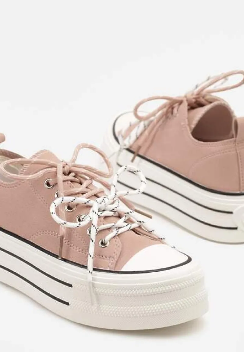Różowe Trampki na Platformie z Podwójnymi Sznurówkami Tasmio