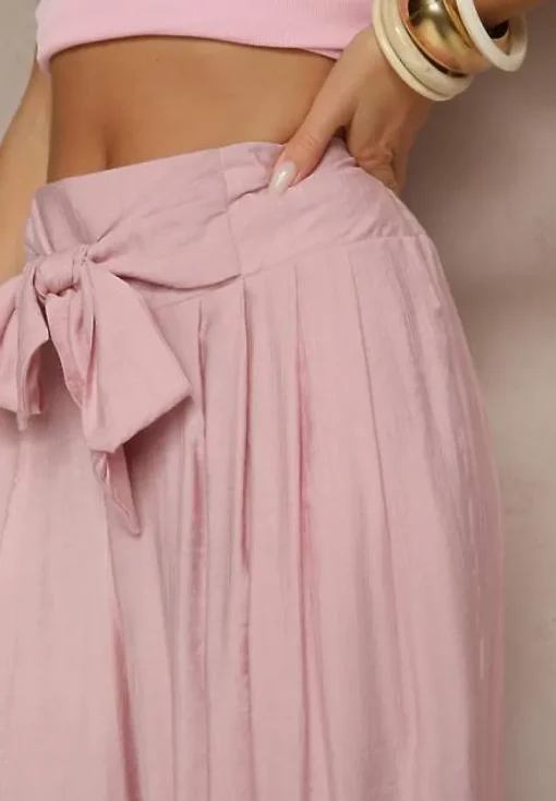 Różowe Wiskozowe Spodnie High Waist o Szerokim Kroju Aranisa