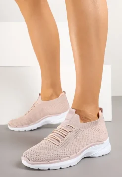 Różowe Wsuwane Buty Sportowe Sneakersy z Imitacją Sznurówek Tatanoris