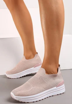 Różowe Wsuwane Buty Sportowe z Miękką Cholewką na Niskiej Platformie Dionema