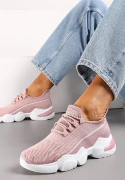 Różowe Wsuwane Buty Sportowe z Elastyczną Cholewką na Grubej Podeszwie Malasia