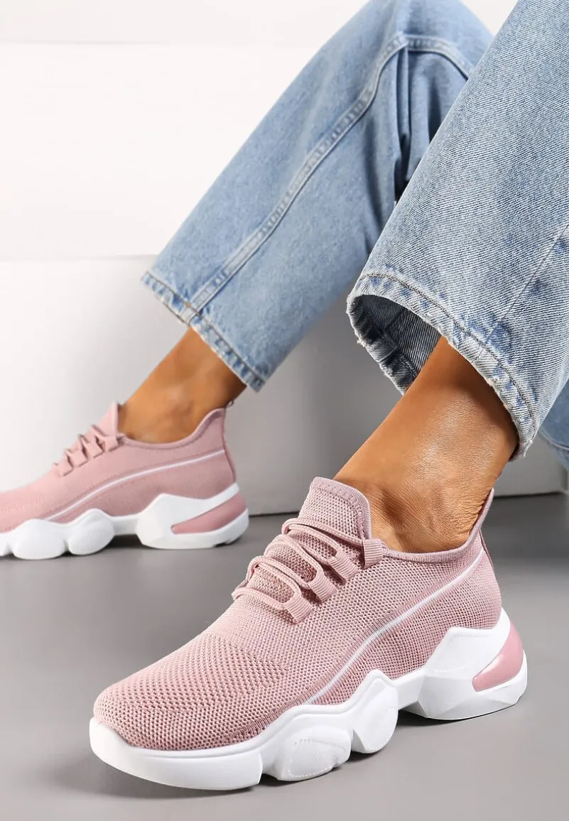 Różowe Wsuwane Buty Sportowe z Elastyczną Cholewką na Grubej Podeszwie Malasia