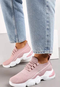 Różowe Wsuwane Buty Sportowe z Elastyczną Cholewką na Grubej Podeszwie Malasia